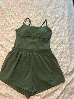 PINK Victoria's Secret Olive Green Drawstring Romper